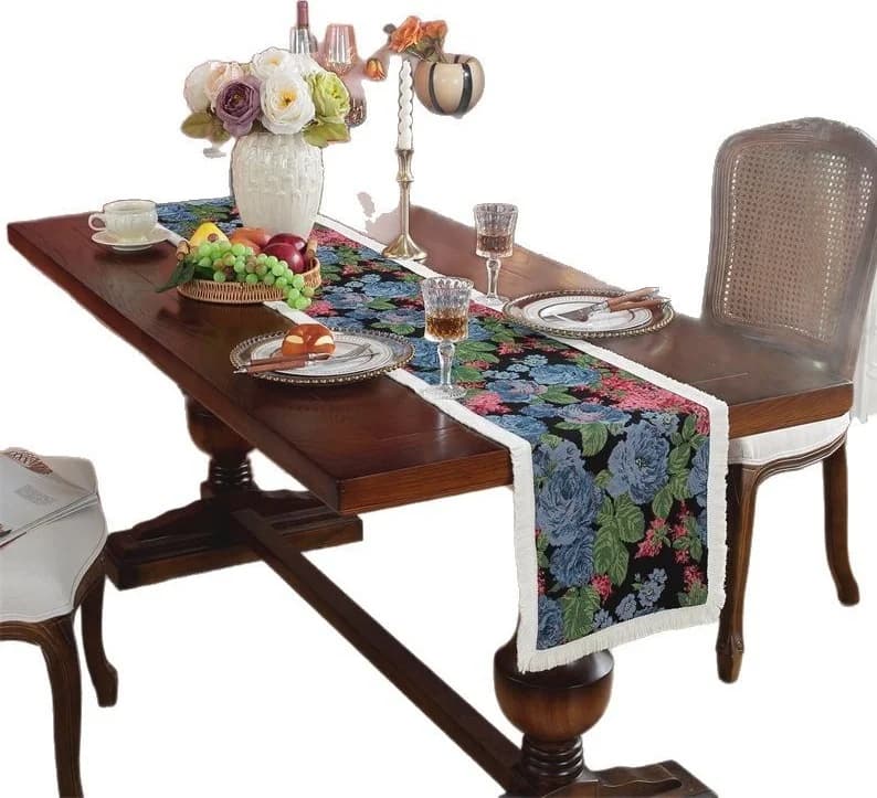Tischläufer im Ölgemälde-Stil aus Baumwolle-Leinen-Mischung für Esszimmer-Deko