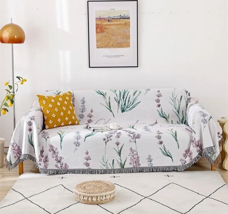 Französische Lavendel-Sofadecke aus Baumwollmischung für 3-Sitzer-Couch