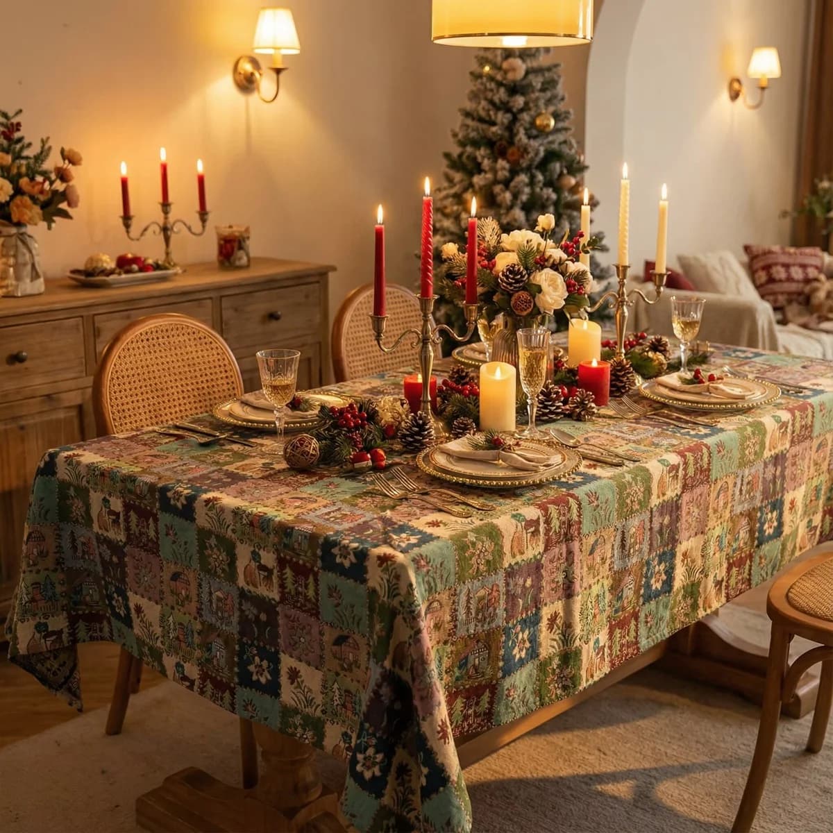 Tischläufer und Tischdecke aus Baumwollmischung mit floralem Jacquardmuster