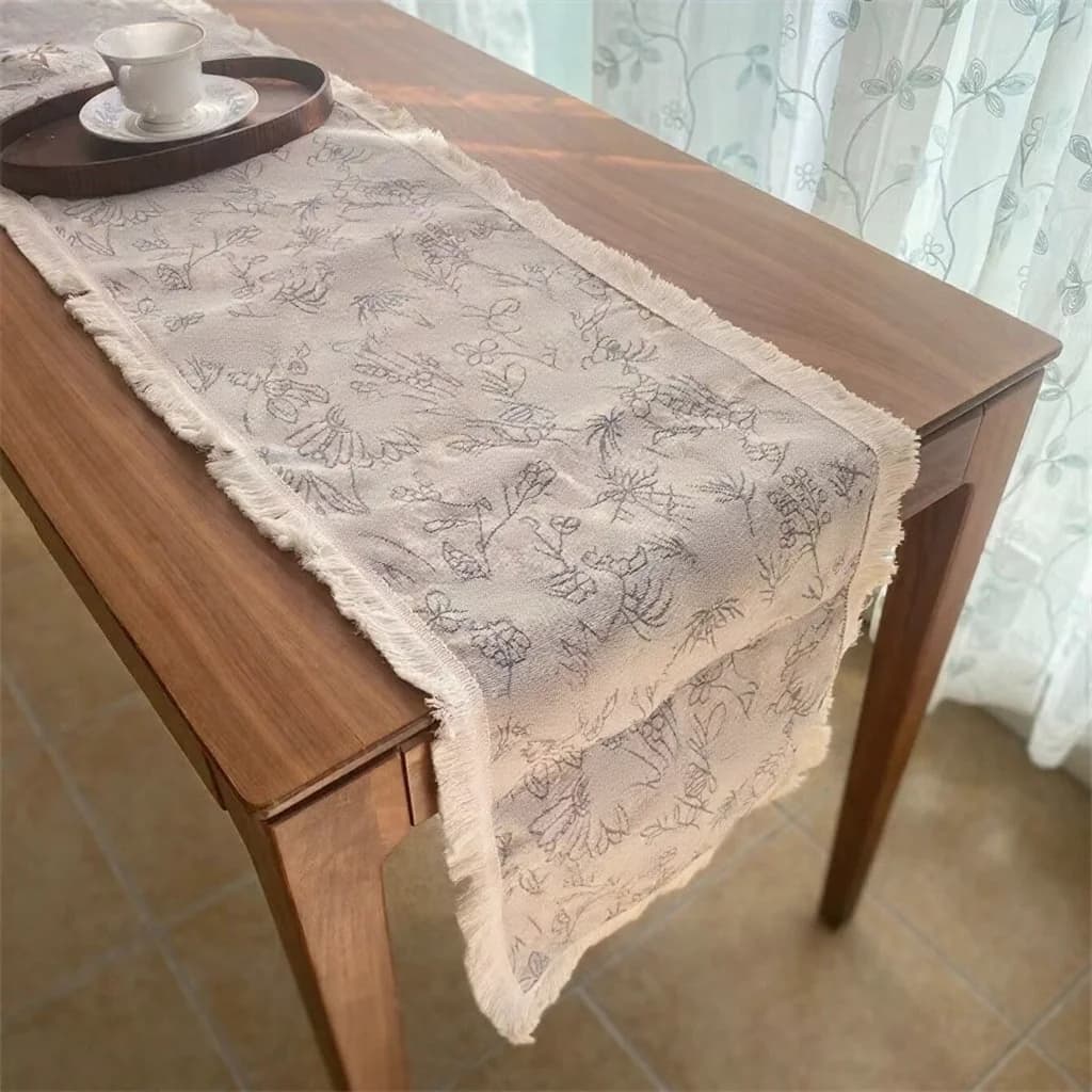 Tischläufer im American-Country-Stil aus Baumwolle und Leinen mit Blumenmuster und Quasten