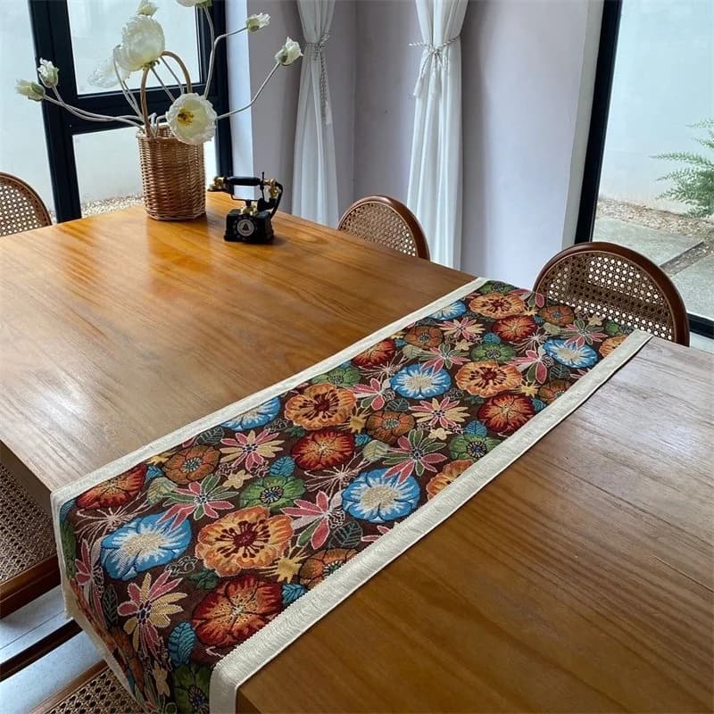 Boho-Tischläufer aus Baumwollmischung mit Blumendruck
