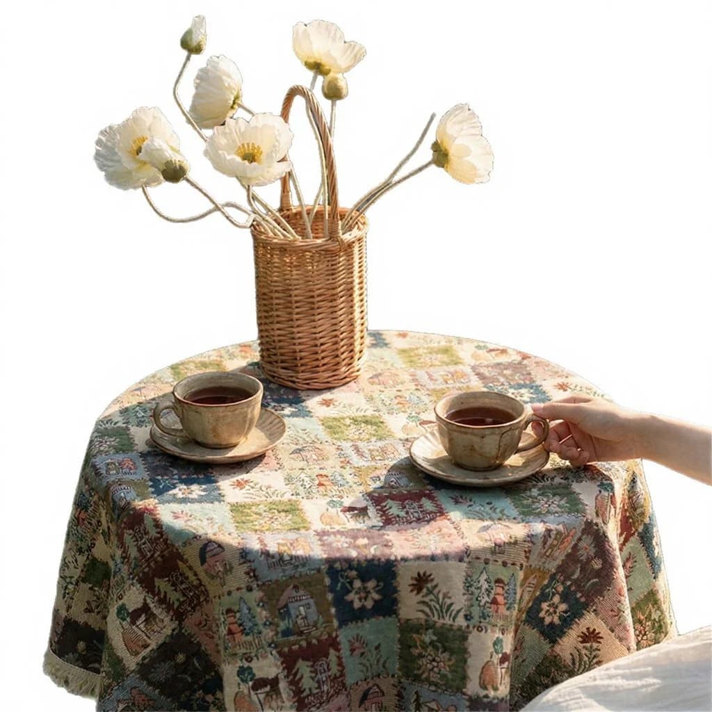 Rustikaler Jacquard-Tischläufer im Landhausstil mit Ölgemälde-Blumenmotiv