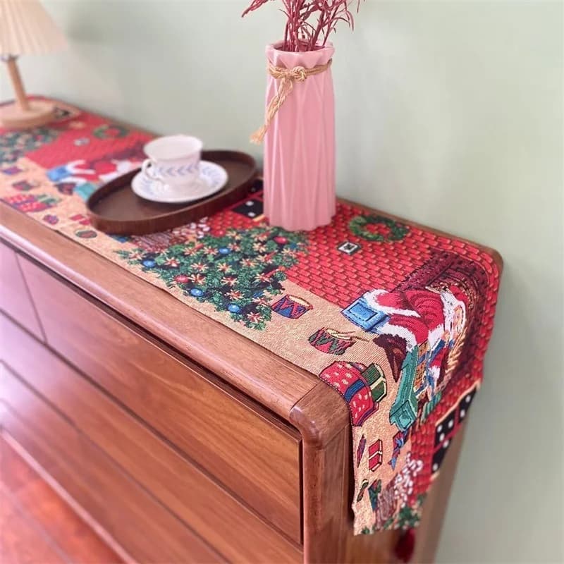 Weihnachts-Tischläufer aus Baumwoll-Leinen-Mischung für Sideboard-Deko