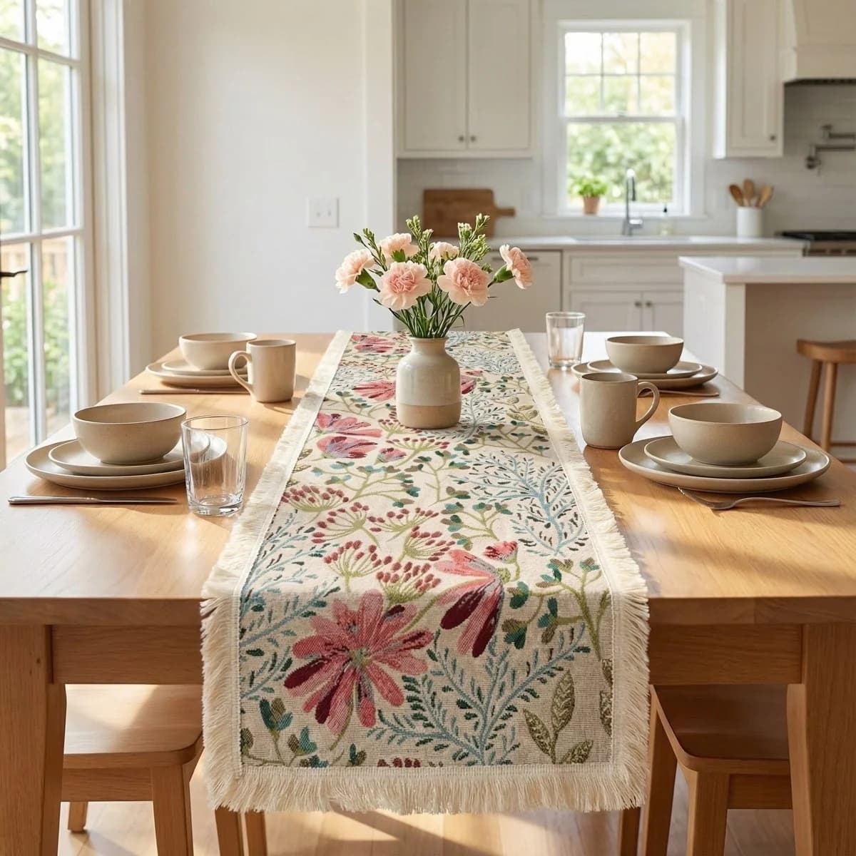 Jacquard-Tischläufer Baumwollmix Blumenmuster für Esszimmerdeko