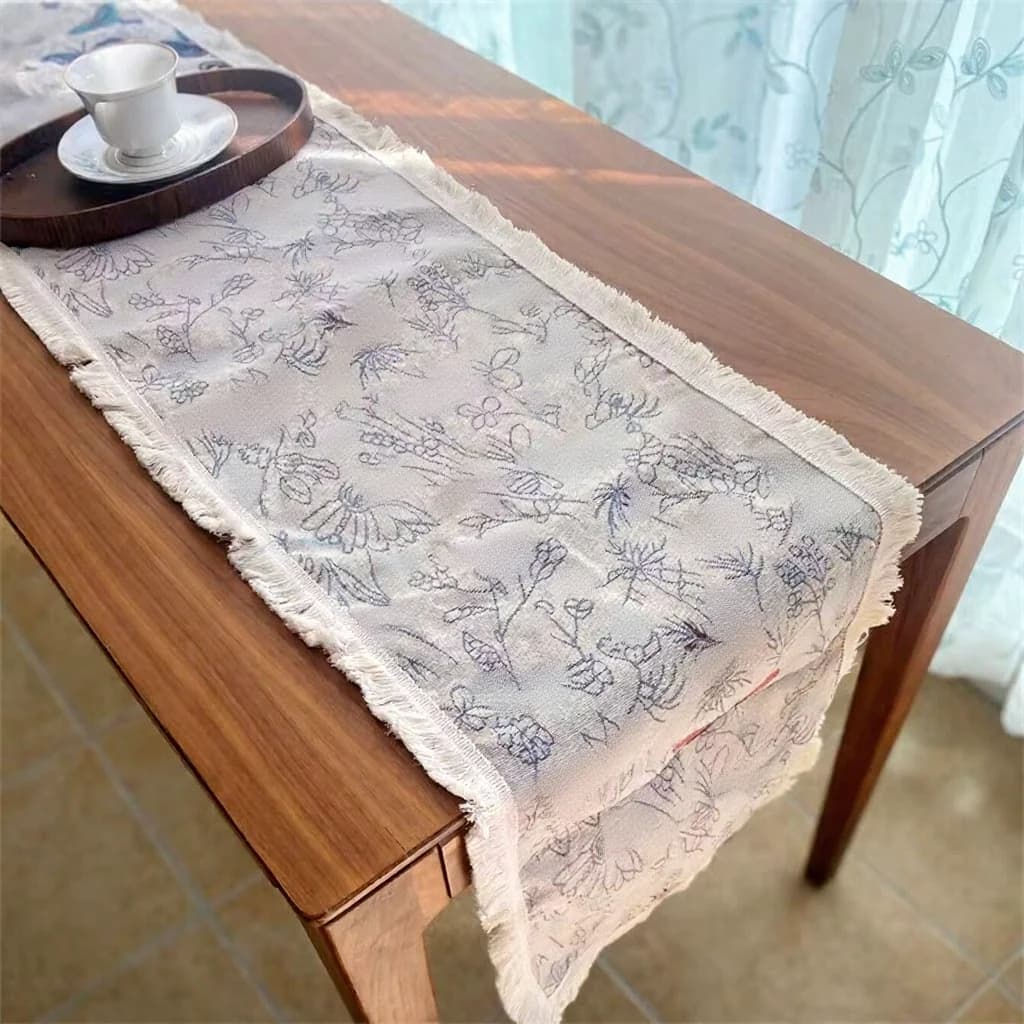 Tischläufer im American-Country-Stil aus Baumwolle und Leinen mit Blumenmuster und Quasten