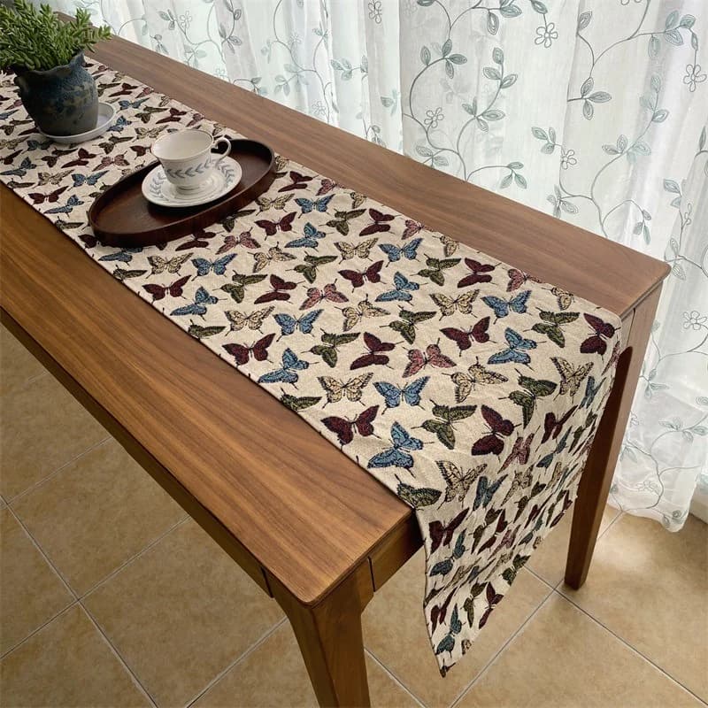 Jacquard-Tischläufer Rustikal Landhausstil Blumen Schmetterling