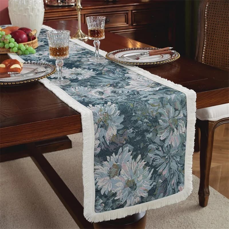 Vintage Tischläufer im Ölgemälde-Stil mit Blumenmuster für Esstisch & TV-Schrank