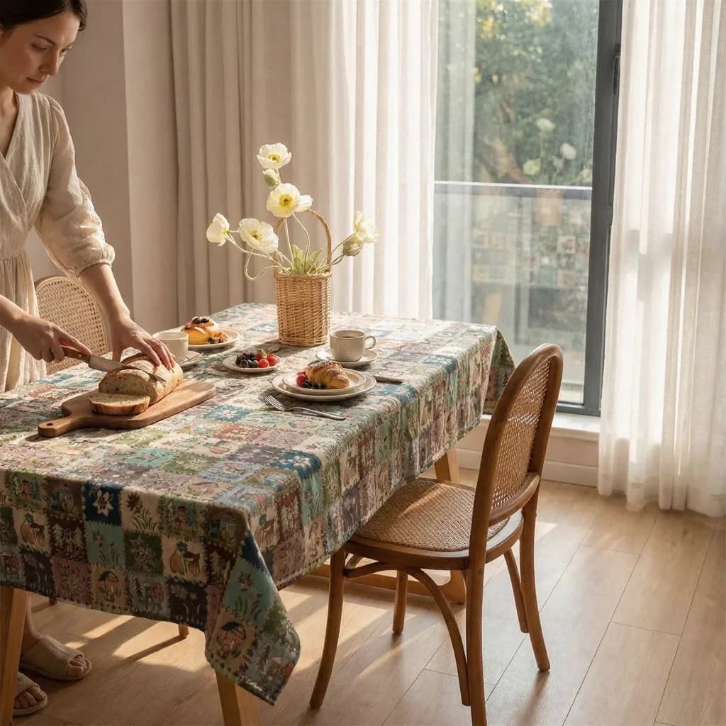 Jacquard-Tischläufer im American-Country-Stil mit Blumen-Ölgemälde-Design