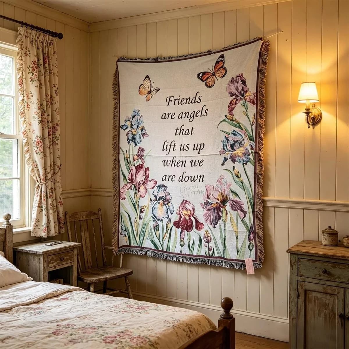 Dekorative Wurfdecke aus Baumwollmischung für Sofa, Florale Tapisserie