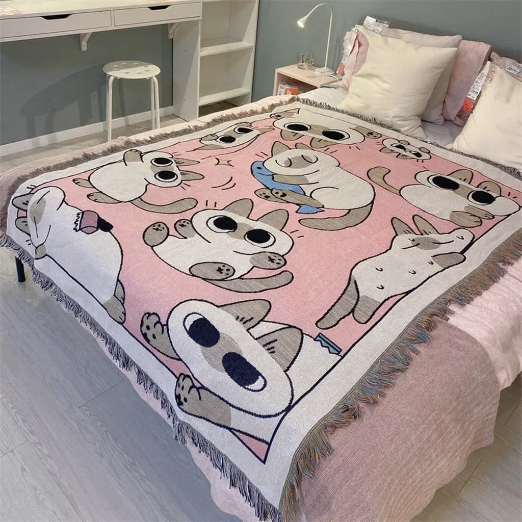 Sofaüberwurf mit rosa Cartoon-Katze für Einzelsitzer
