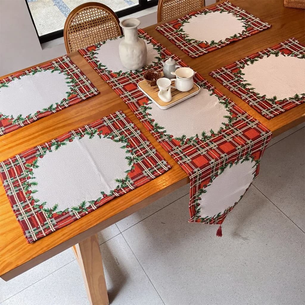 Nordischer Weihnachts-Tischläufer und Platzset aus Polyester-Baumwoll-Mischung