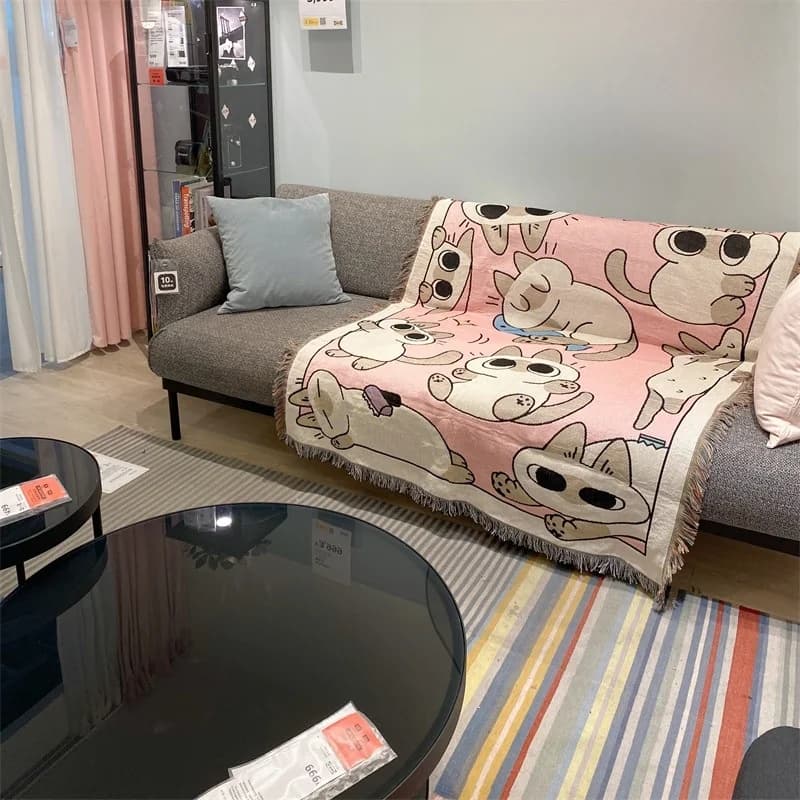 Sofaüberwurf mit rosa Cartoon-Katze für Einzelsitzer