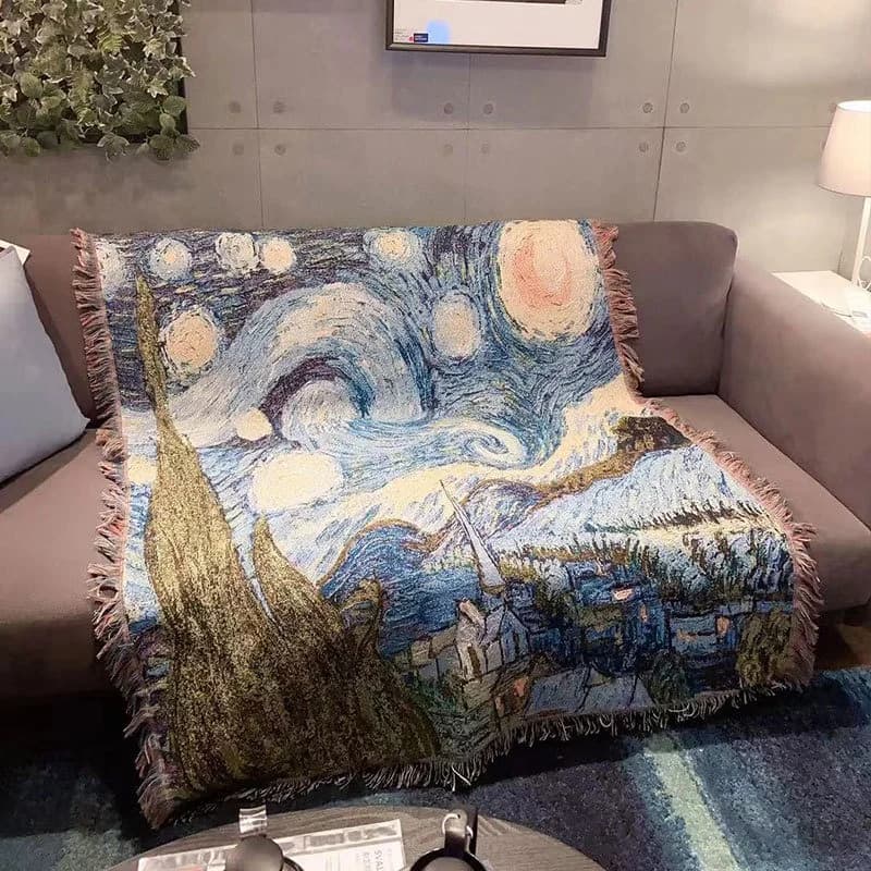 Sofaüberwurf „Sternennacht“ nach Van Gogh aus Baumwollmischung