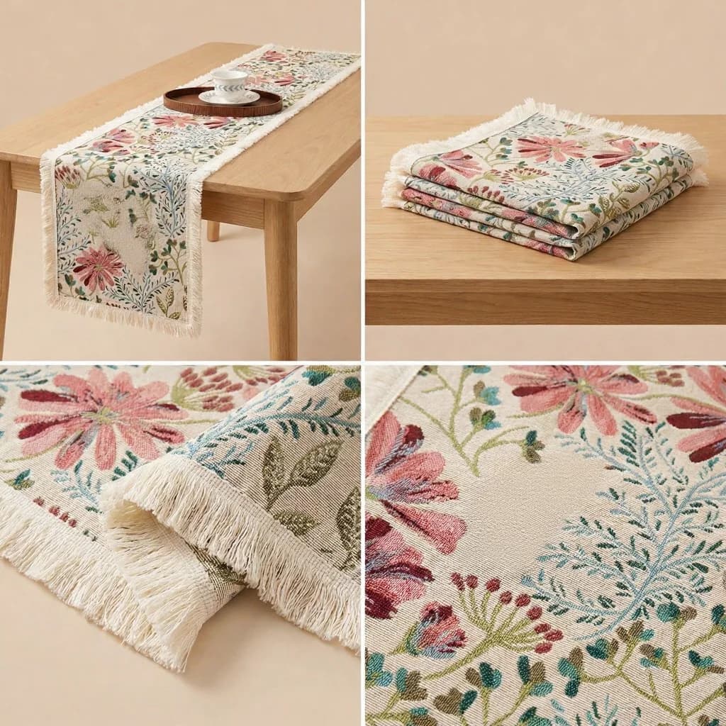 Jacquard-Tischläufer Baumwollmix Blumenmuster für Esszimmerdeko