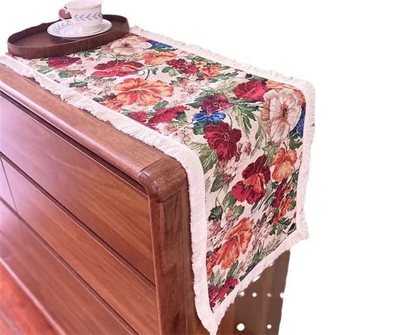 Tischläufer Landhausstil Baumwolle-Mix Blumendekor