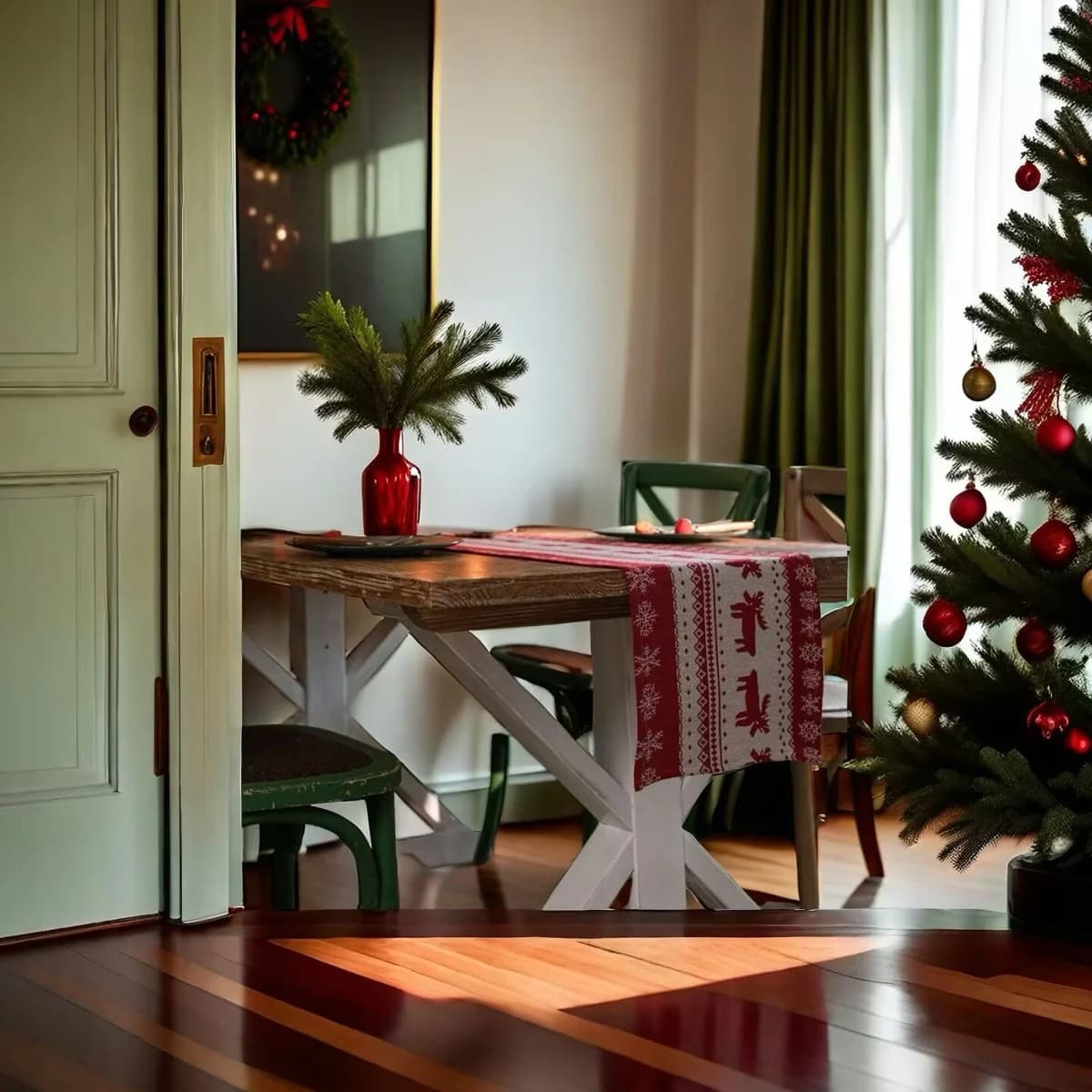 Nordischer Elch Weihnachts-Tischläufer Festliche Holiday-Deko für Esszimmer