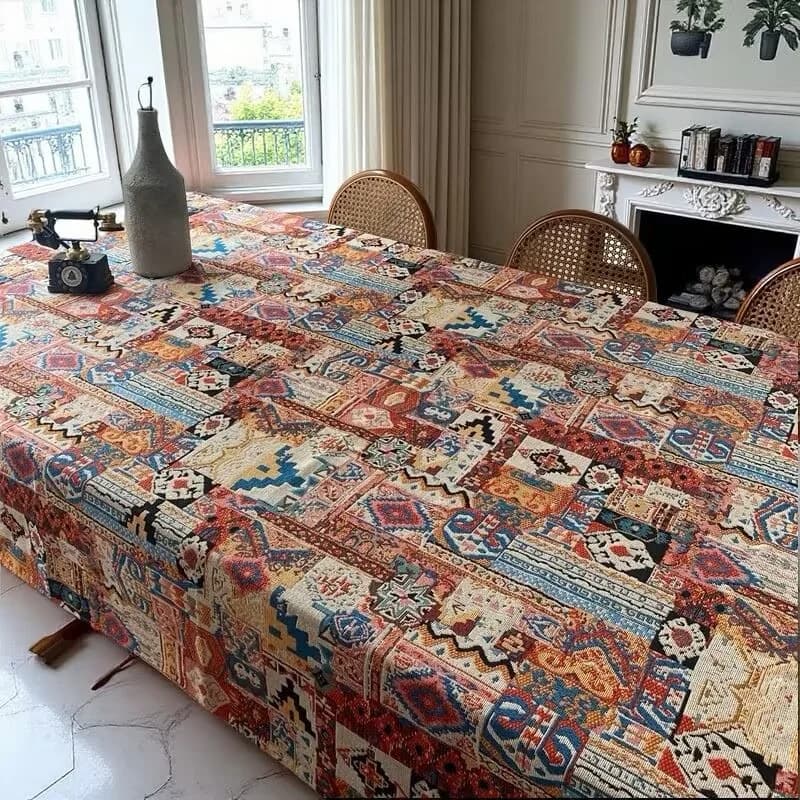Retro-bohemische Jacquard-Tischdecke mit geometrischem Muster