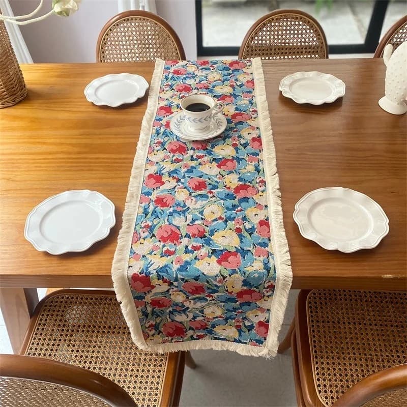 Tischläufer aus Jacquard-Baumwoll-Leinen-Mischung, nordisches Blumendesign