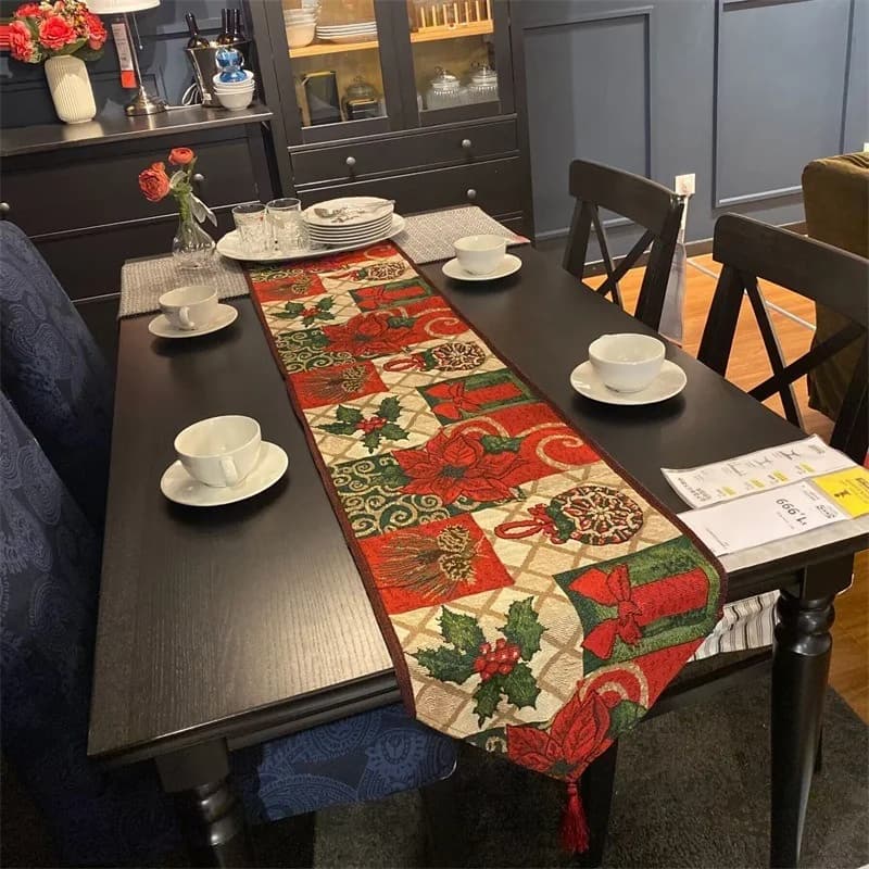 Weihnachts-Tischläufer Baumwollmischung Rote Blumen