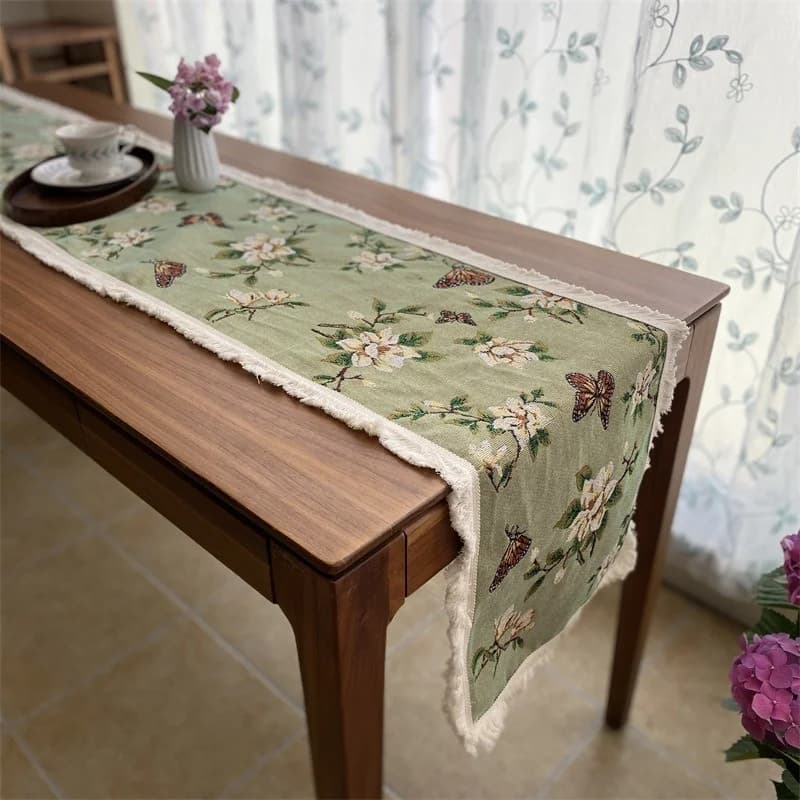 Baumwoll-Leinen-Tischläufer im American-Country-Stil mit Quasten