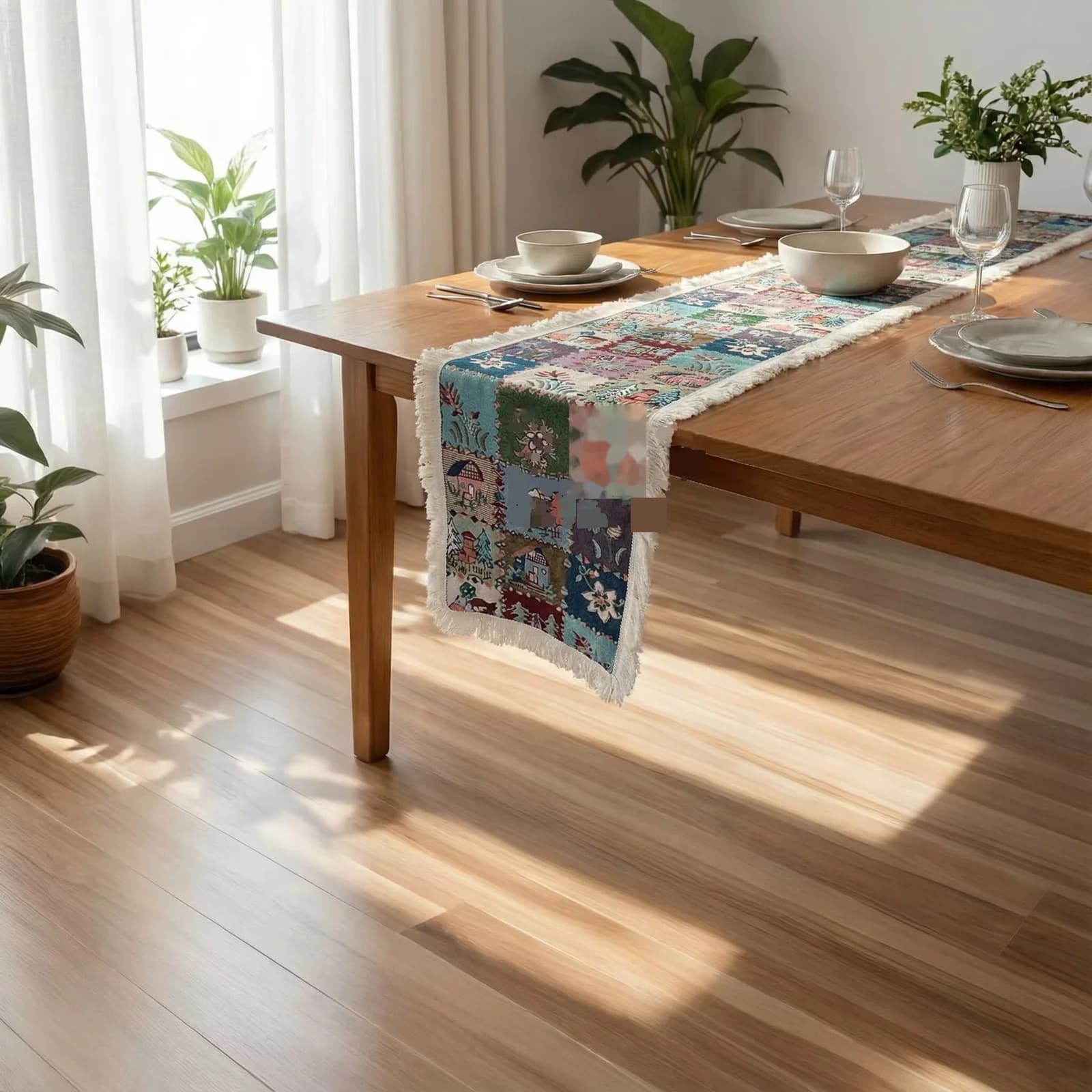 Tischläufer im amerikanischen Landhausstil mit Blumen- und Pflanzenprint aus Baumwollmischung