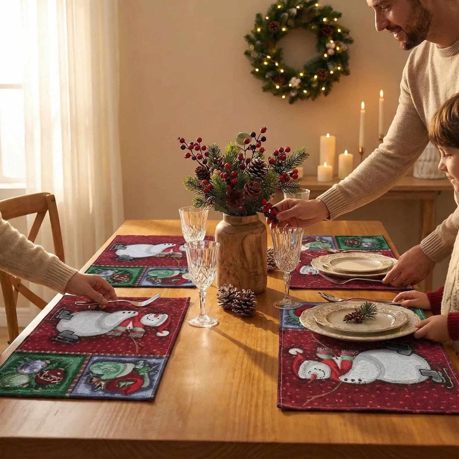 Weihnachts-Tischläufer aus Baumwoll-Leinen-Mischung