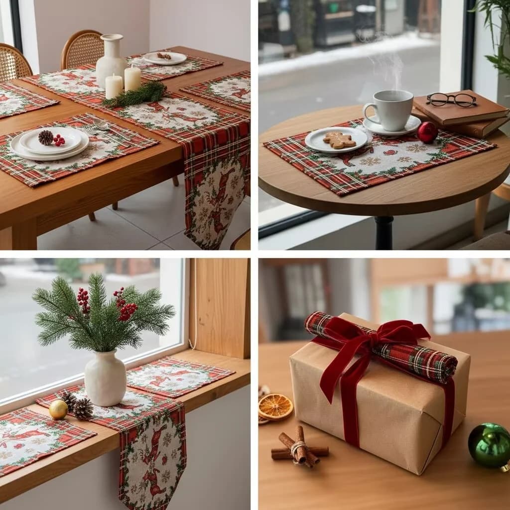 Weihnachtlicher Tischläufer aus Baumwollmischung