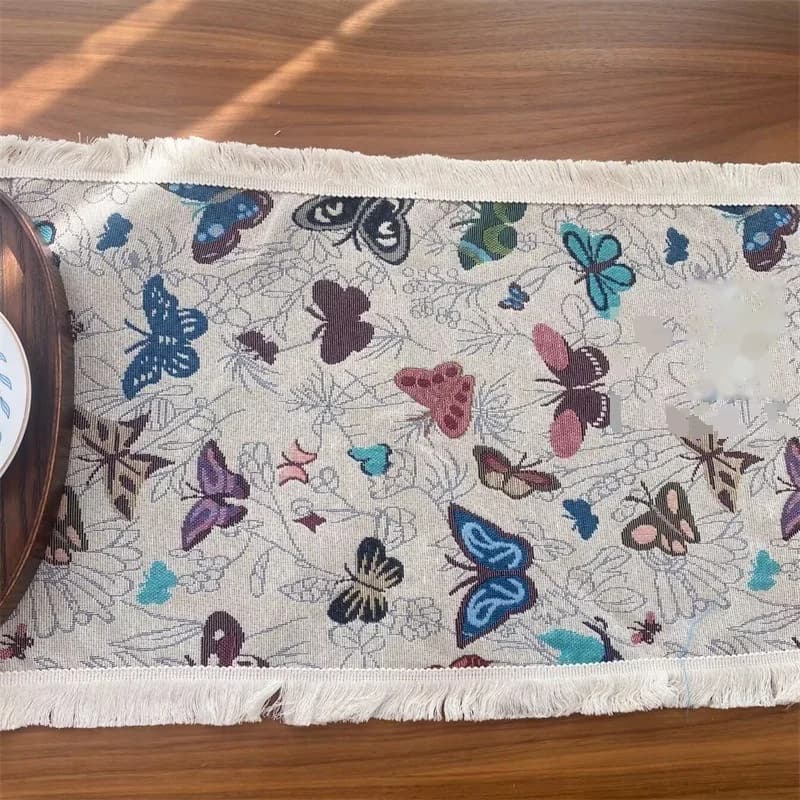 Tischläufer im American-Country-Stil aus Baumwolle und Leinen mit Blumenmuster und Quasten