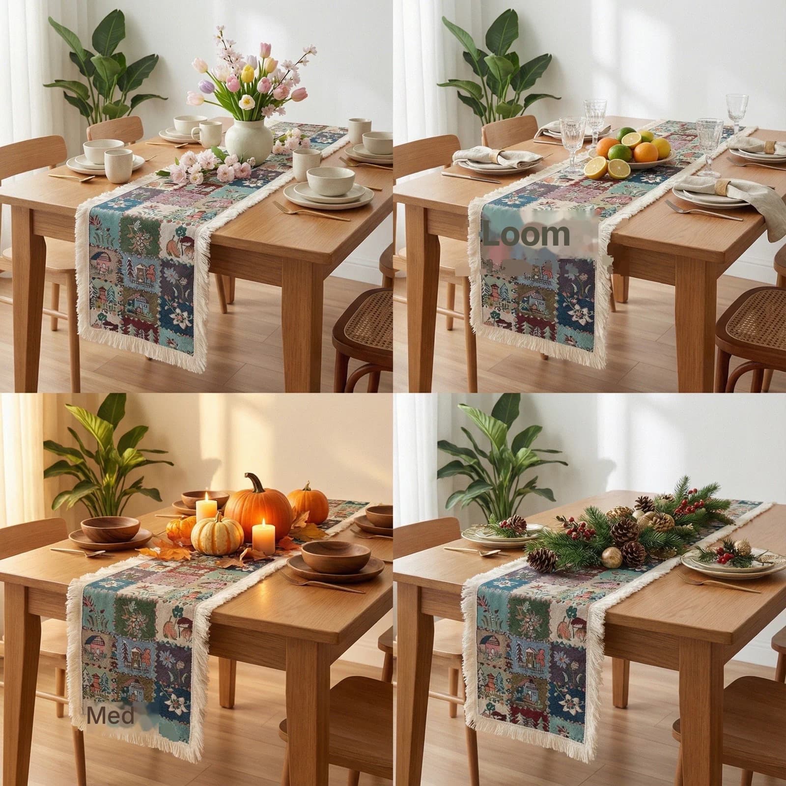 Tischläufer im amerikanischen Landhausstil mit Blumen- und Pflanzenprint aus Baumwollmischung