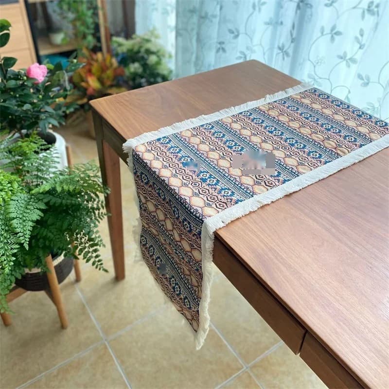 Bohemian Tischläufer mit geometrischem Muster, Baumwolle-Polyester-Mix