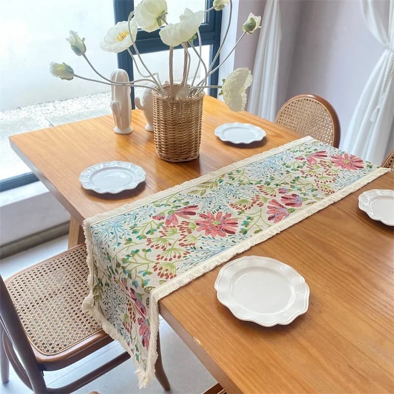 Tischläufer aus Jacquard-Baumwoll-Leinen-Mischung, nordisches Blumendesign