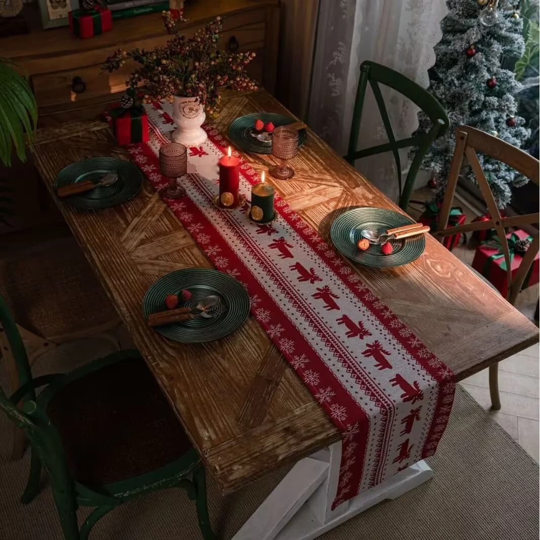 Nordischer Elch Weihnachts-Tischläufer Festliche Holiday-Deko für Esszimmer
