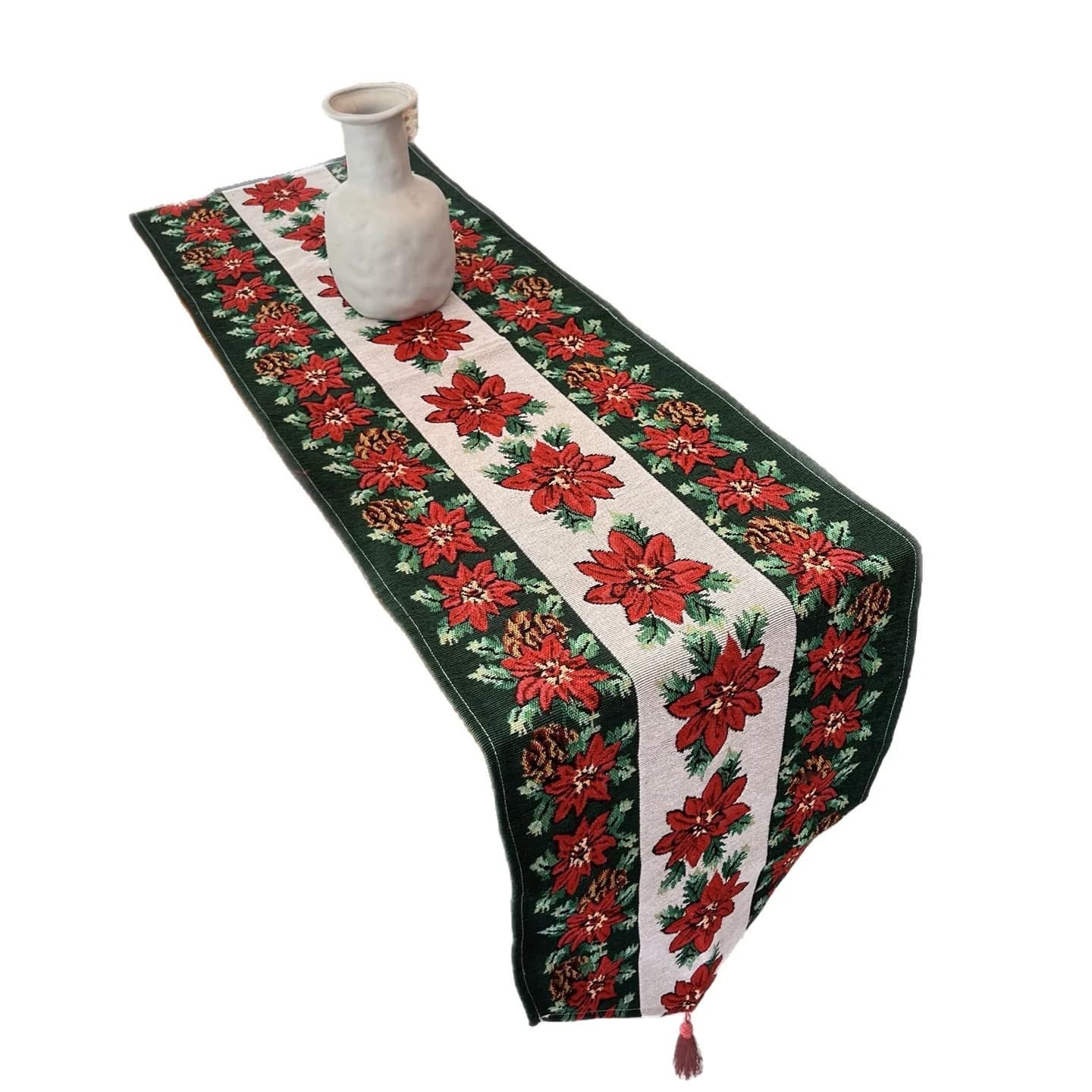 Weihnachtlicher Tischläufer mit roten Blumenmotiv