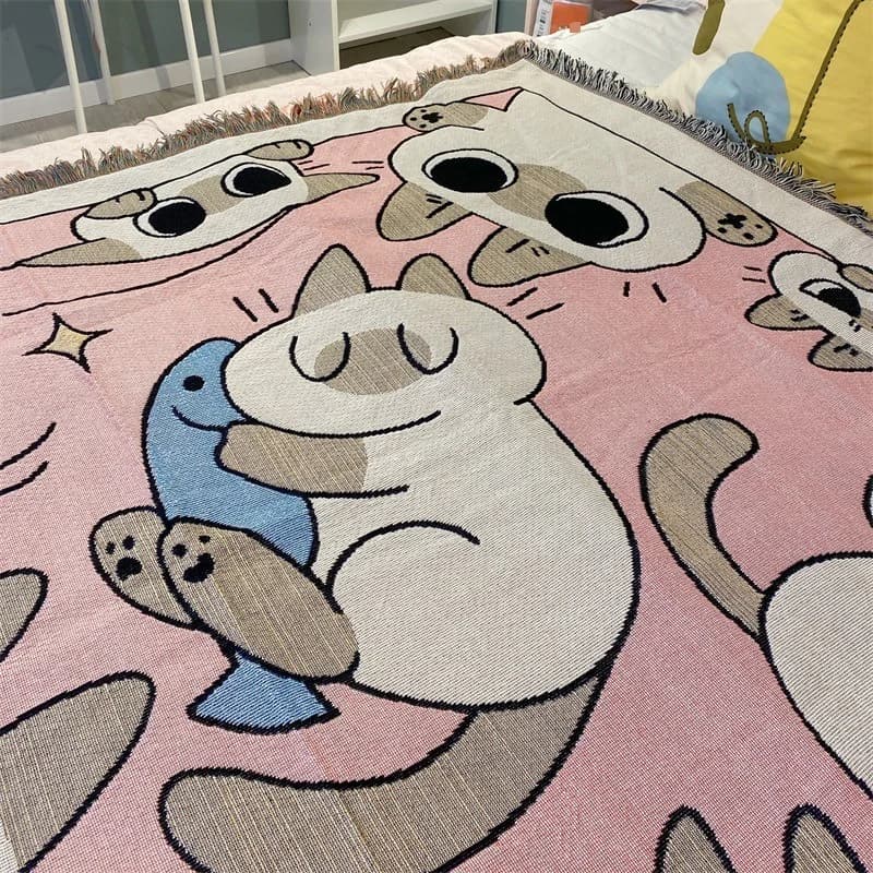 Sofaüberwurf mit rosa Cartoon-Katze für Einzelsitzer