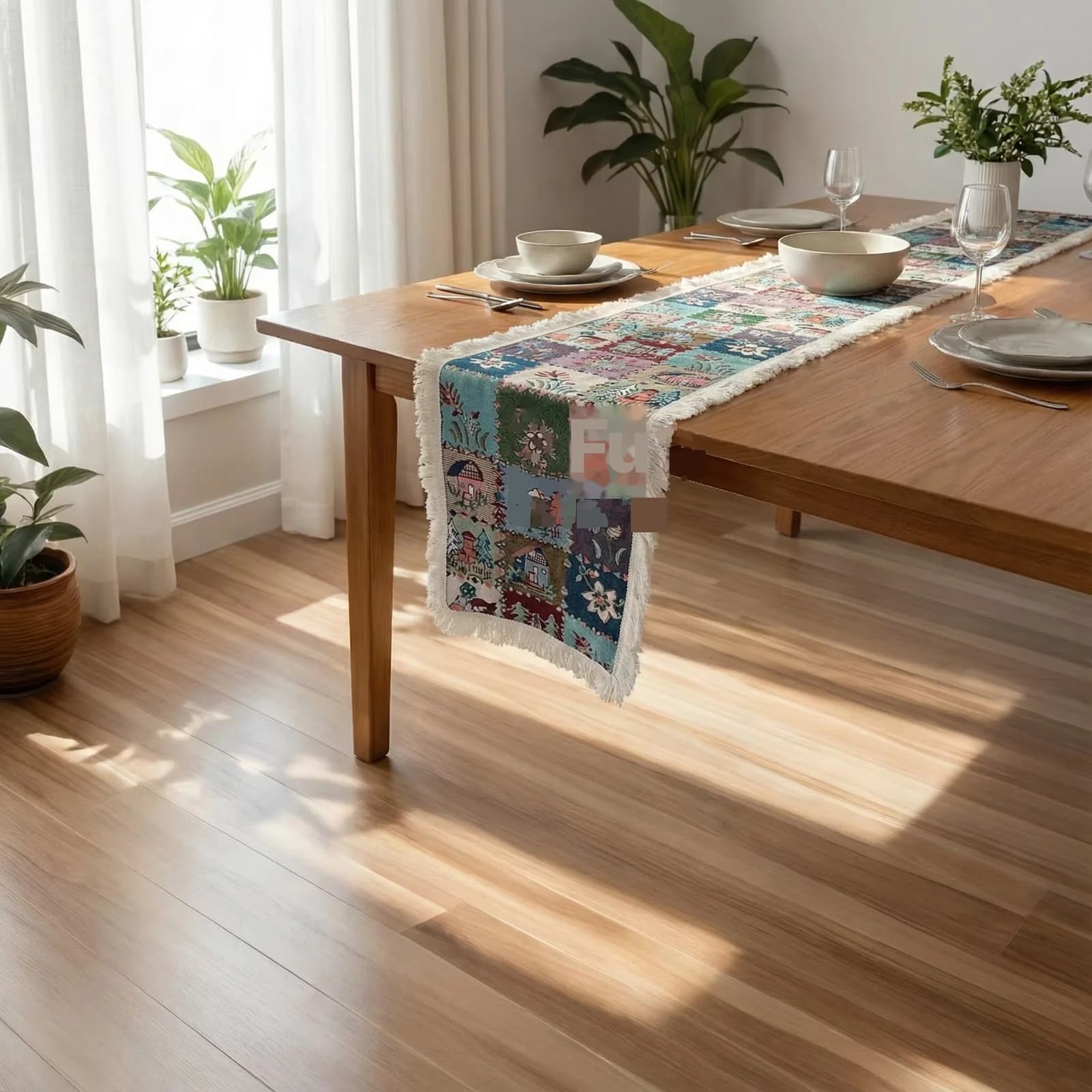 Tischläufer im amerikanischen Landhausstil mit Blumen- und Pflanzenprint aus Baumwollmischung
