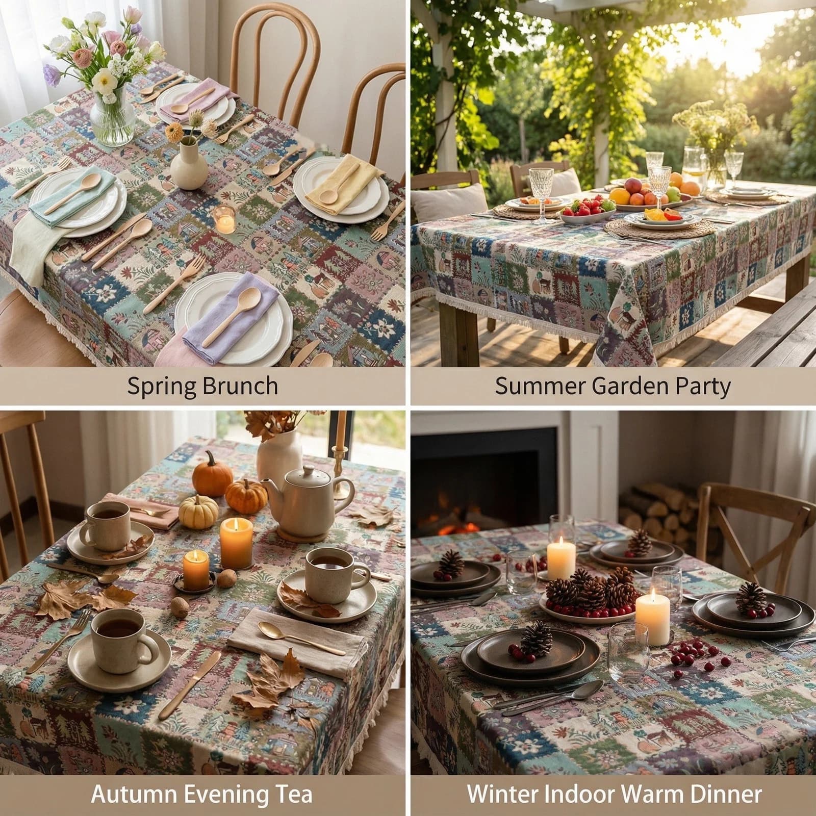 Rustikaler Jacquard-Tischläufer im Landhausstil mit Ölgemälde-Blumenmotiv