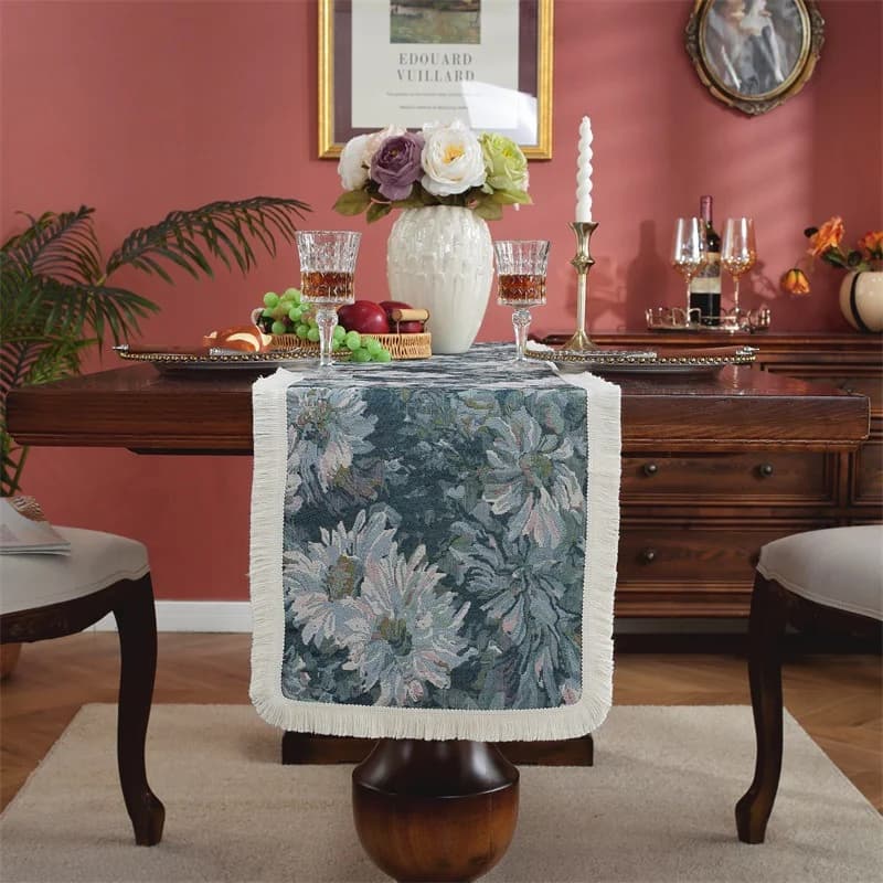 Vintage Tischläufer im Ölgemälde-Stil mit Blumenmuster für Esstisch & TV-Schrank