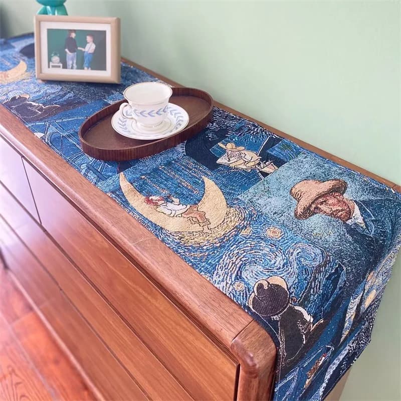 Tischläufer im Van-Gogh-Stil aus Baumwoll-Leinen-Mischung