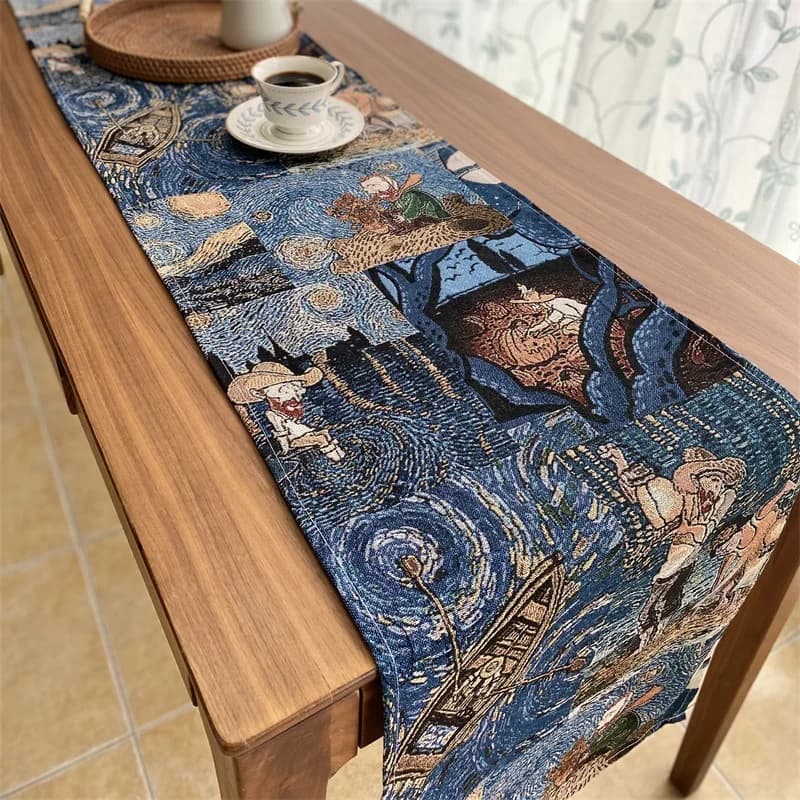 Tischläufer im Van-Gogh-Stil aus Baumwoll-Leinen-Mischung für Wohndekoration