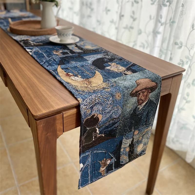 Tischläufer im Van-Gogh-Stil aus Baumwoll-Leinen-Mischung für Wohndekoration