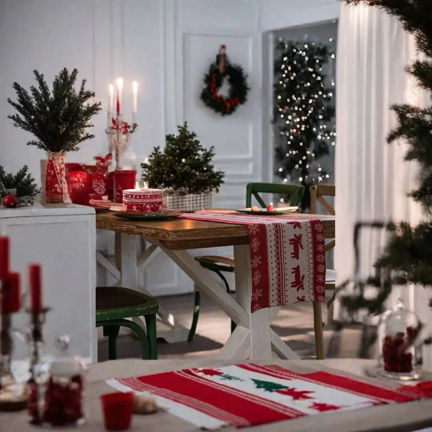 Nordischer Elch Weihnachts-Tischläufer Festliche Holiday-Deko für Esszimmer