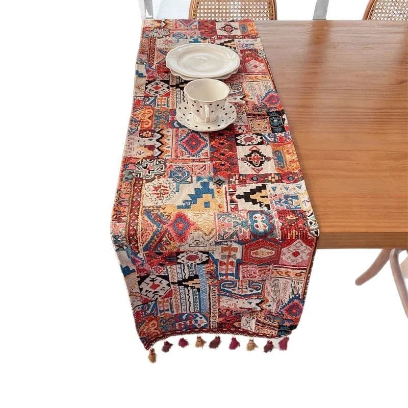 Boho-Tischläufer aus Baumwollmischung mit geometrischem Muster