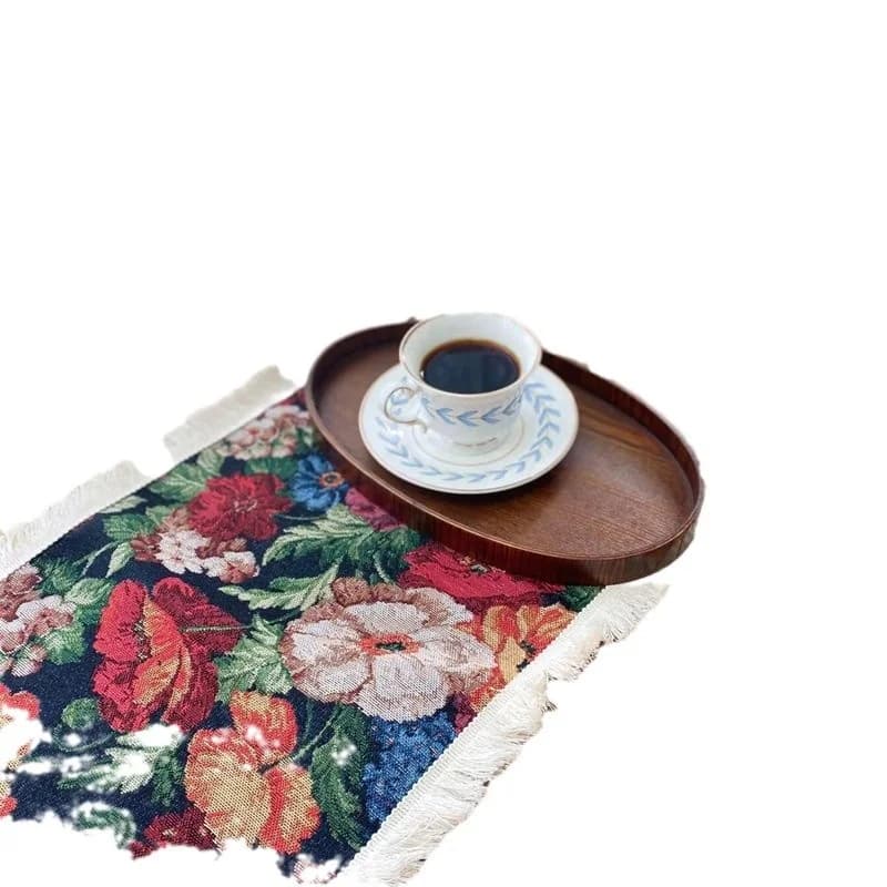 Vintage Tischläufer aus Baumwolle-Leinen-Mix mit Blumenmuster